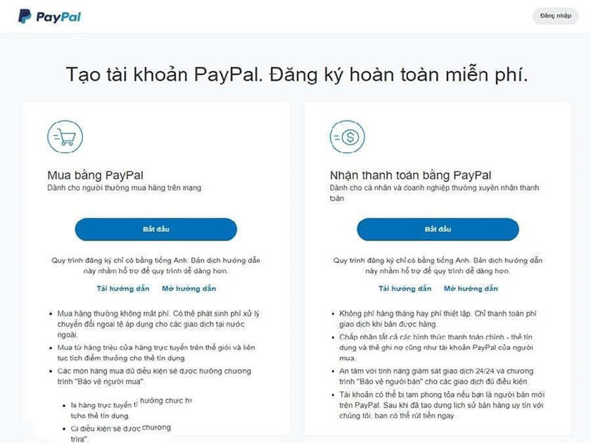 Không sử dụng tài khoản PayPal