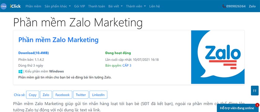 phần mềm Zalo Marketing Iclick