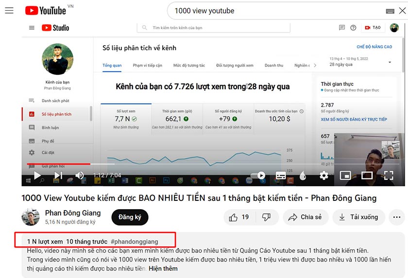 1000 view Youtube được bao nhiêu tiền Việt Nam