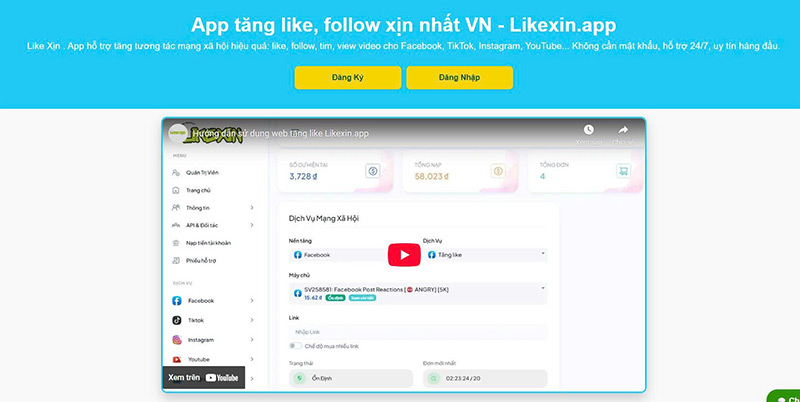 Web tăng tim tiktok miễn phí likexin