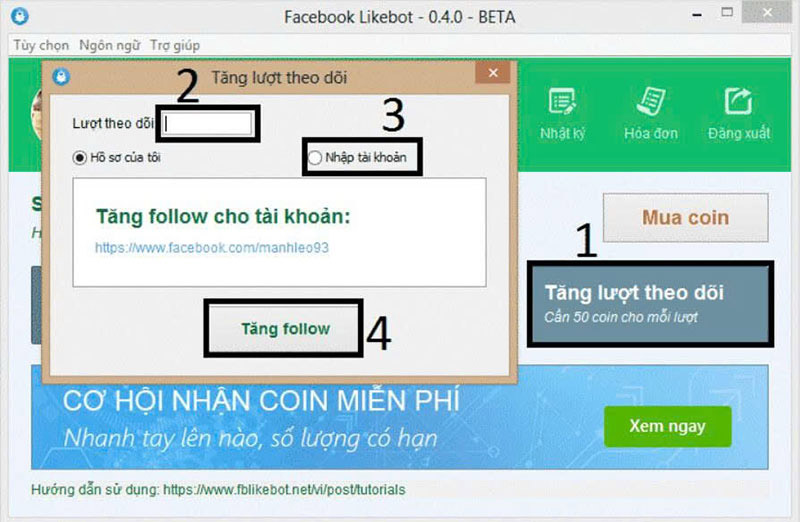 Phần mềm tăng like Facebook miễn phí Likebot